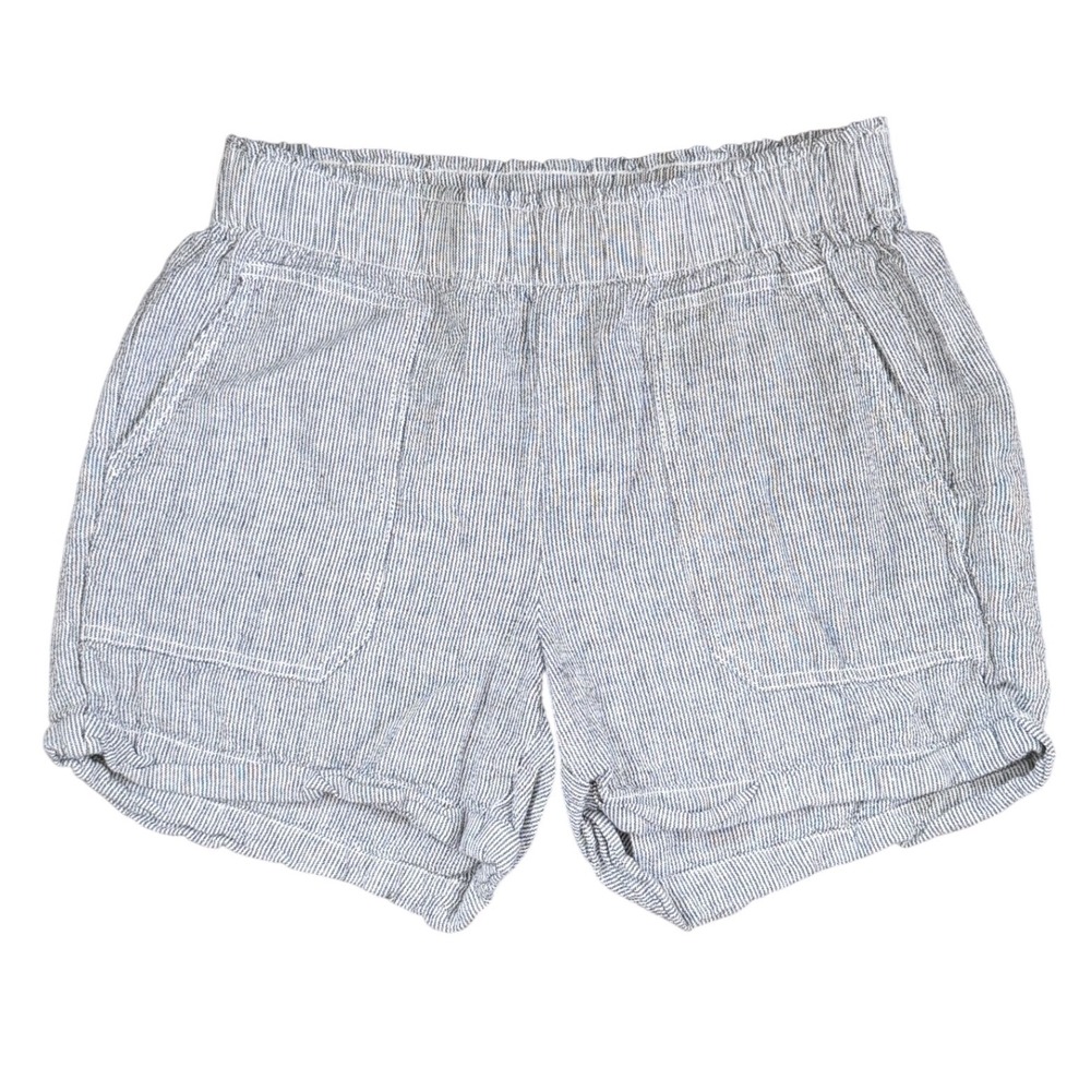 Briggs Linen Blend Shorts Women M‎ Railroad Striped Blue White Pull On Pockets
